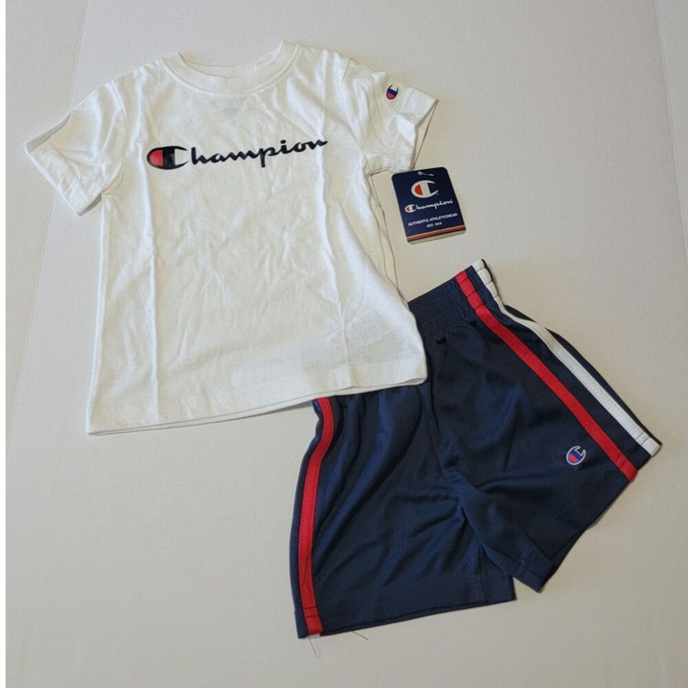 Champion Toddler 2 Piece Activewear Set White T-Shirt & Navy Athletic Shorts